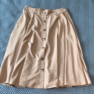 Tan Pleated A-Line Button Midi Skirt